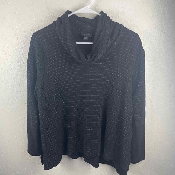 J.Jill Wearable Collection Soft Black Metallic Cowlneck Sweatshirt Sz L Petite - Picture 5 of 9